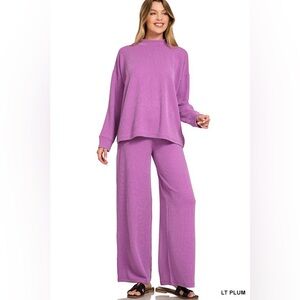 Zenana Outfitters Light Plum Wide Leg Lounge Set NWOT